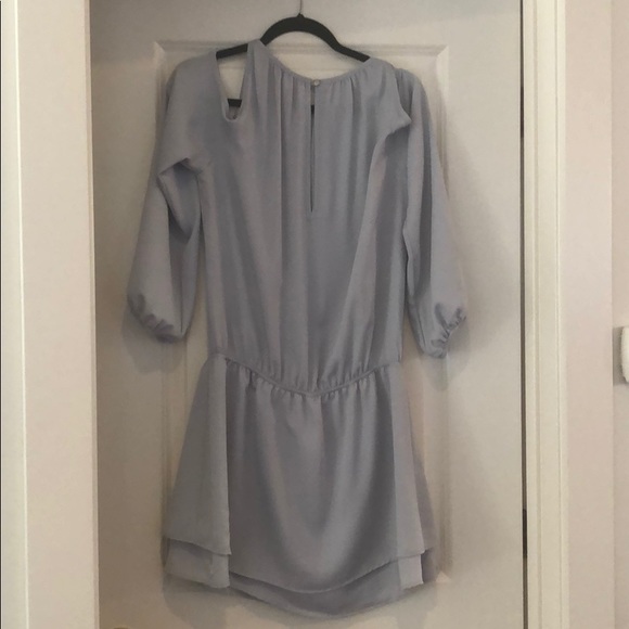 Blue cold shoulder dress with elastic drop waist - Picture 2 of 2